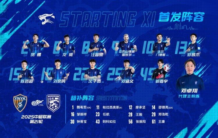 武汉三镇公布8月15日中超第21轮对阵阵容名单